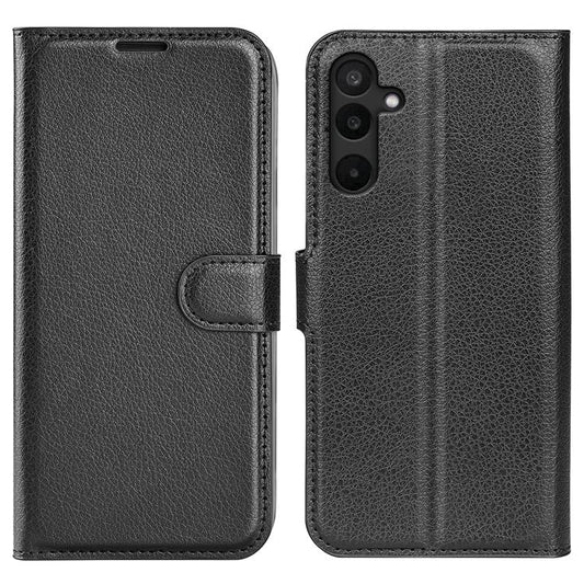 For Samsung Galaxy M16 5G Case Litchi Texture Shockproof Leather Wallet Phone Cover - Black