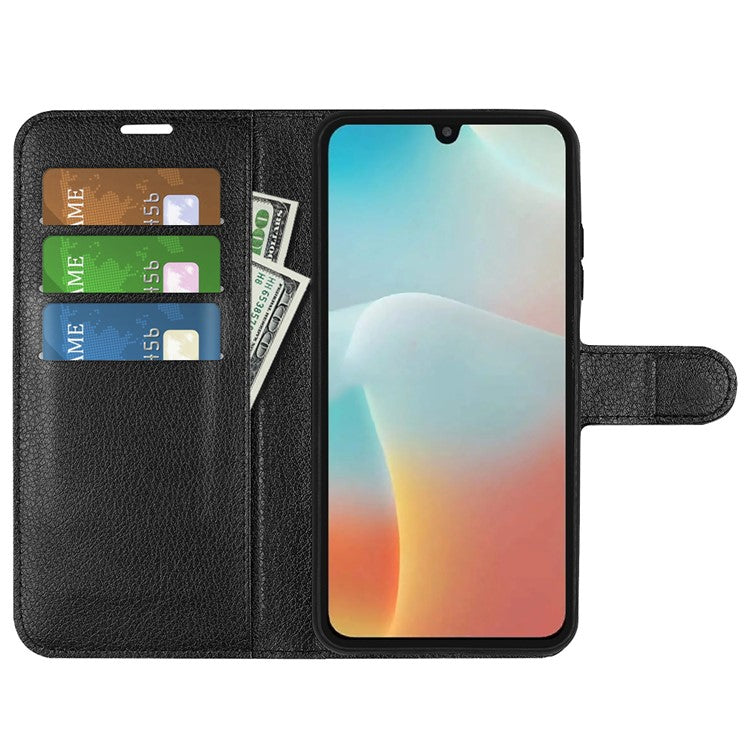 For Samsung Galaxy M16 5G Case Litchi Texture Shockproof Leather Wallet Phone Cover - Black