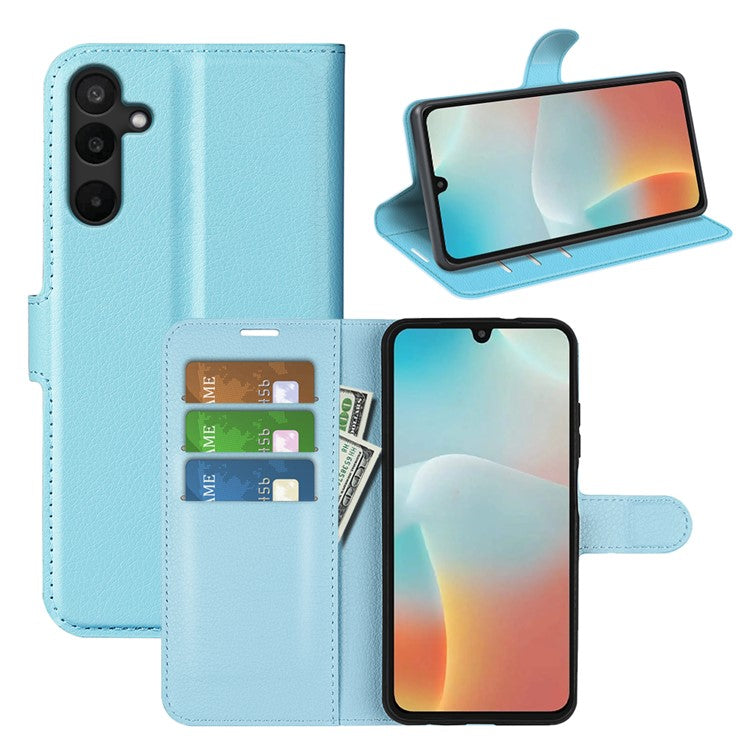 For Samsung Galaxy M16 5G Case Litchi Texture Shockproof Leather Wallet Phone Cover - Blue