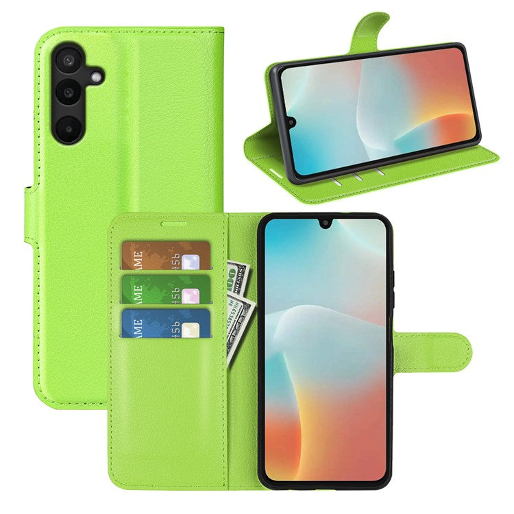 For Samsung Galaxy M16 5G Case Litchi Texture Shockproof Leather Wallet Phone Cover - Green