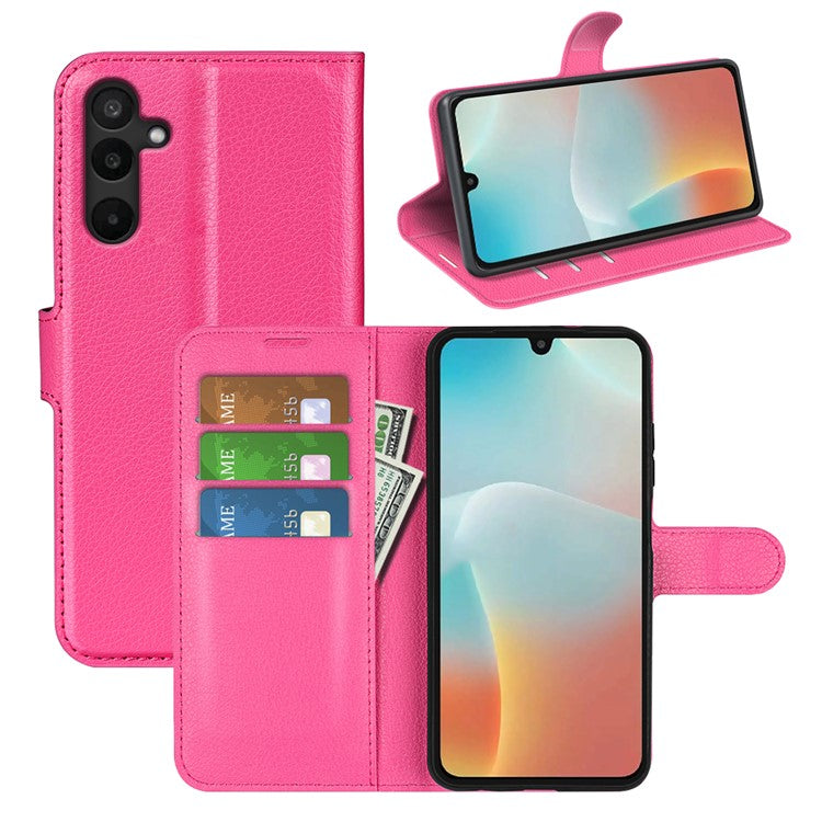 For Samsung Galaxy M16 5G Case Litchi Texture Shockproof Leather Wallet Phone Cover - Rose
