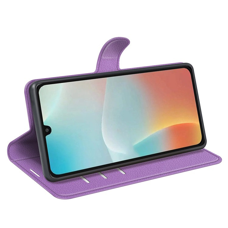For Samsung Galaxy M16 5G Case Litchi Texture Shockproof Leather Wallet Phone Cover - Purple