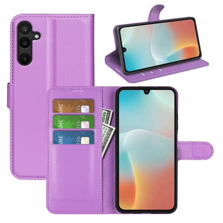 For Samsung Galaxy M16 5G Case Litchi Texture Shockproof Leather Wallet Phone Cover - Purple