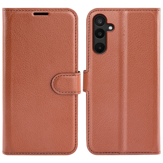 For Samsung Galaxy M16 5G Case Litchi Texture Shockproof Leather Wallet Phone Cover - Brown