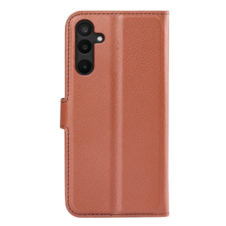 For Samsung Galaxy M16 5G Case Litchi Texture Shockproof Leather Wallet Phone Cover - Brown