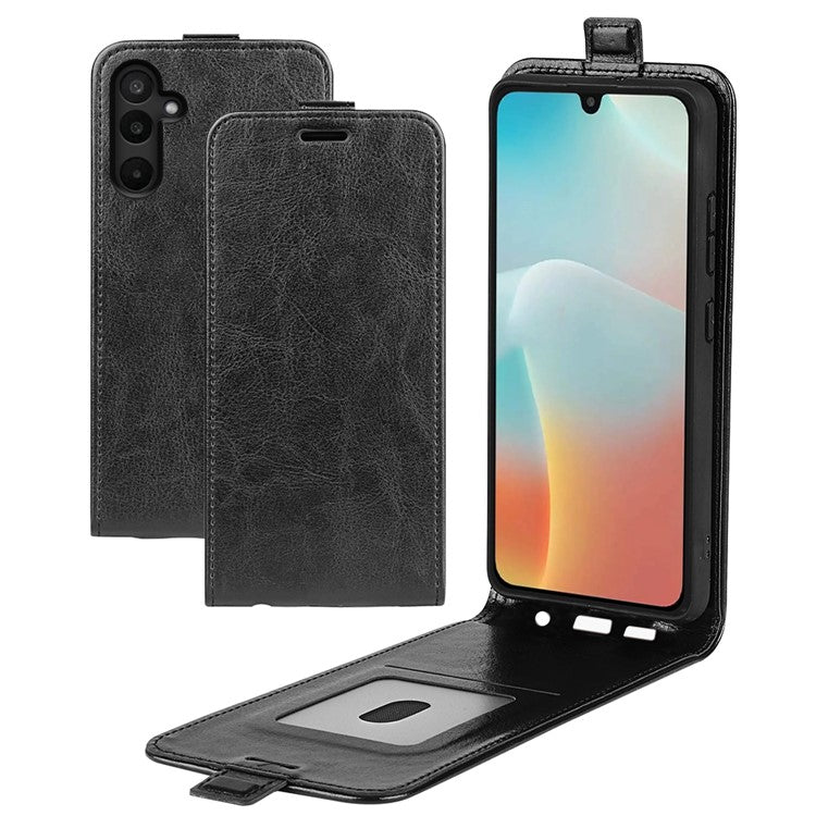 For Samsung Galaxy M16 5G Case with Card Slots Vertical Flip Leather Phone Cover - Black