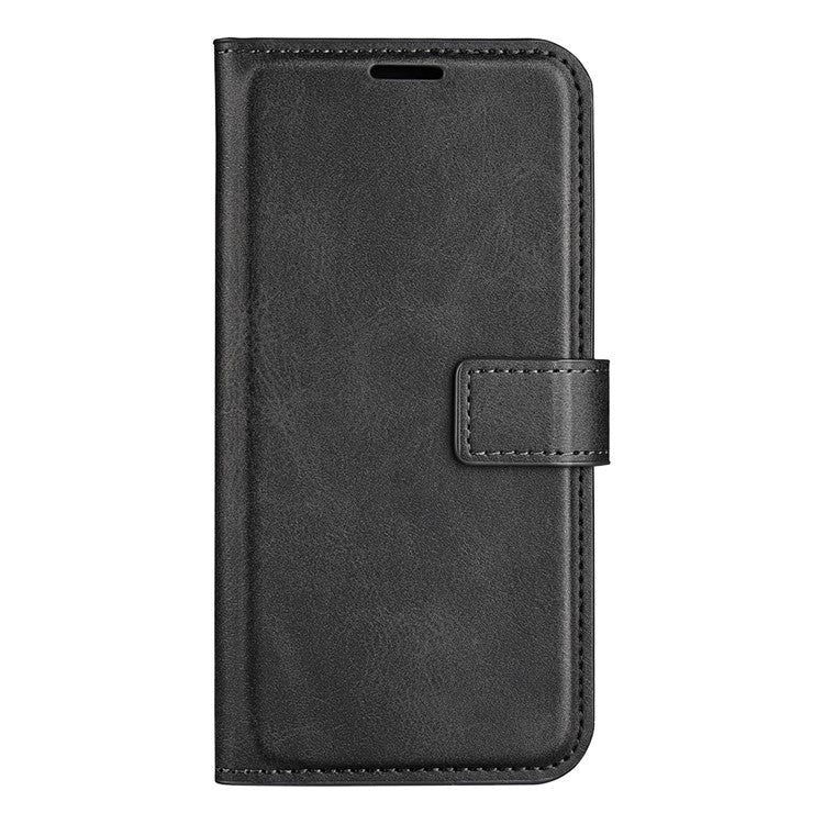 For Samsung Galaxy M16 5G Stand Case Anti-Scratch Calf Texture Leather Phone Cover - Black
