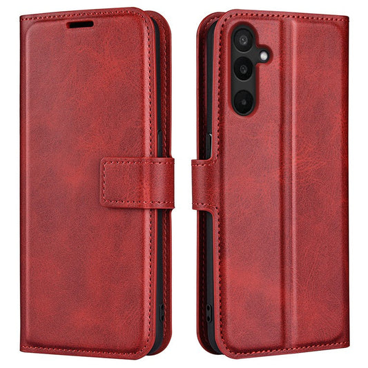 For Samsung Galaxy M16 5G Stand Case Anti-Scratch Calf Texture Leather Phone Cover - Red