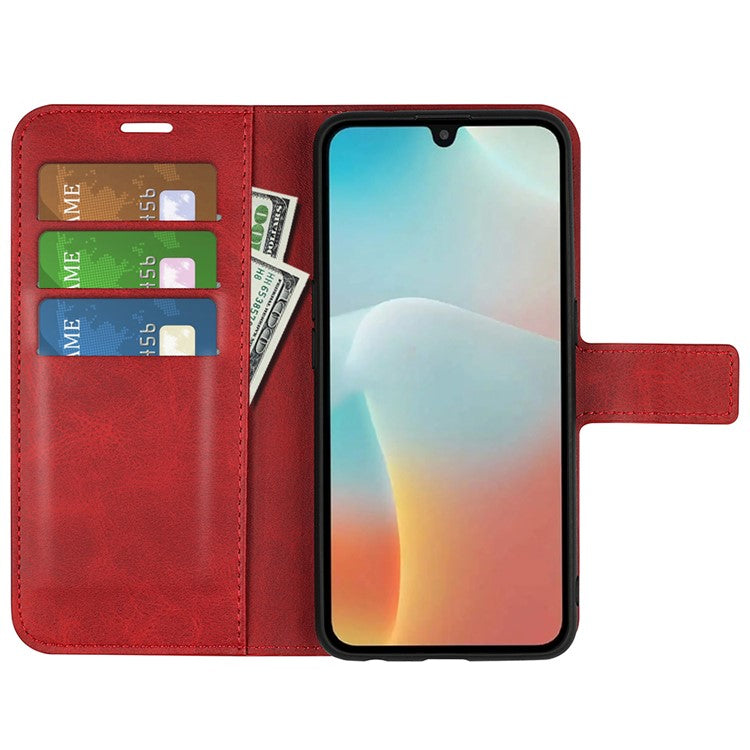 For Samsung Galaxy M16 5G Stand Case Anti-Scratch Calf Texture Leather Phone Cover - Red