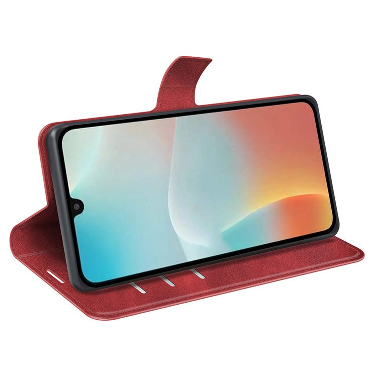 For Samsung Galaxy M16 5G Stand Case Anti-Scratch Calf Texture Leather Phone Cover - Red