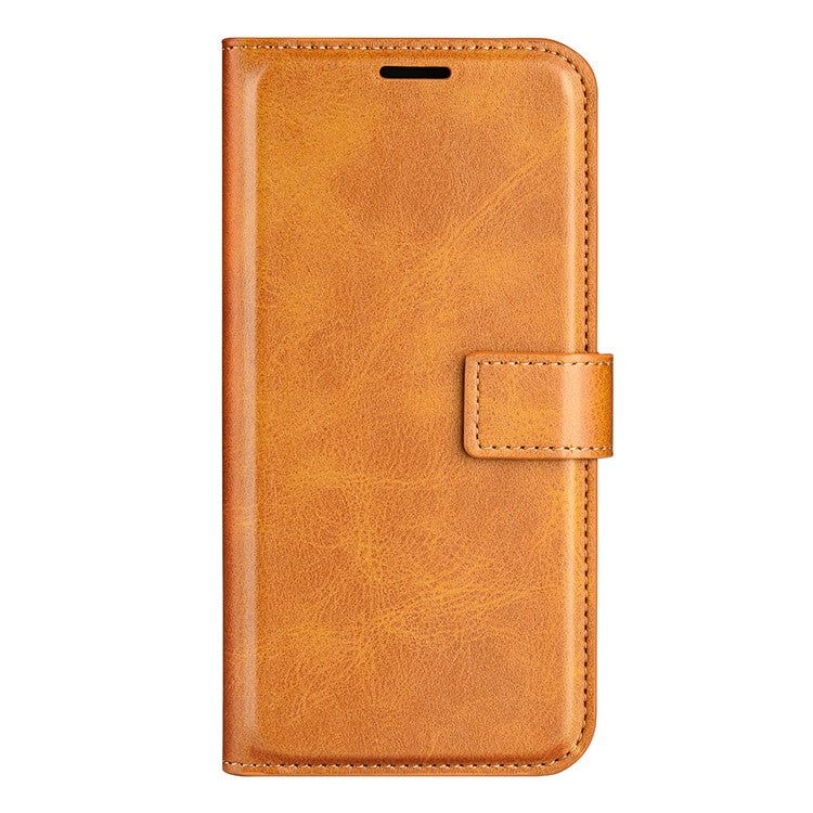 For Samsung Galaxy M16 5G Stand Case Anti-Scratch Calf Texture Leather Phone Cover - Yellow