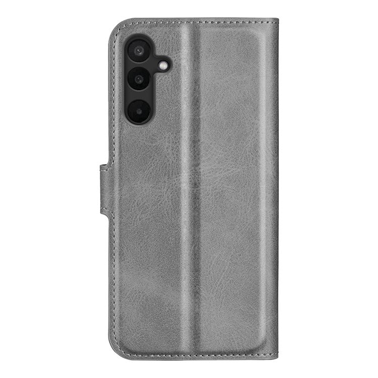 For Samsung Galaxy M16 5G Stand Case Anti-Scratch Calf Texture Leather Phone Cover - Grey