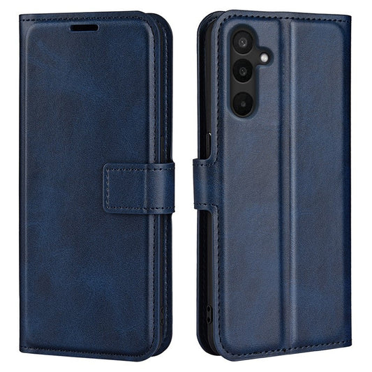 For Samsung Galaxy M16 5G Stand Case Anti-Scratch Calf Texture Leather Phone Cover - Blue