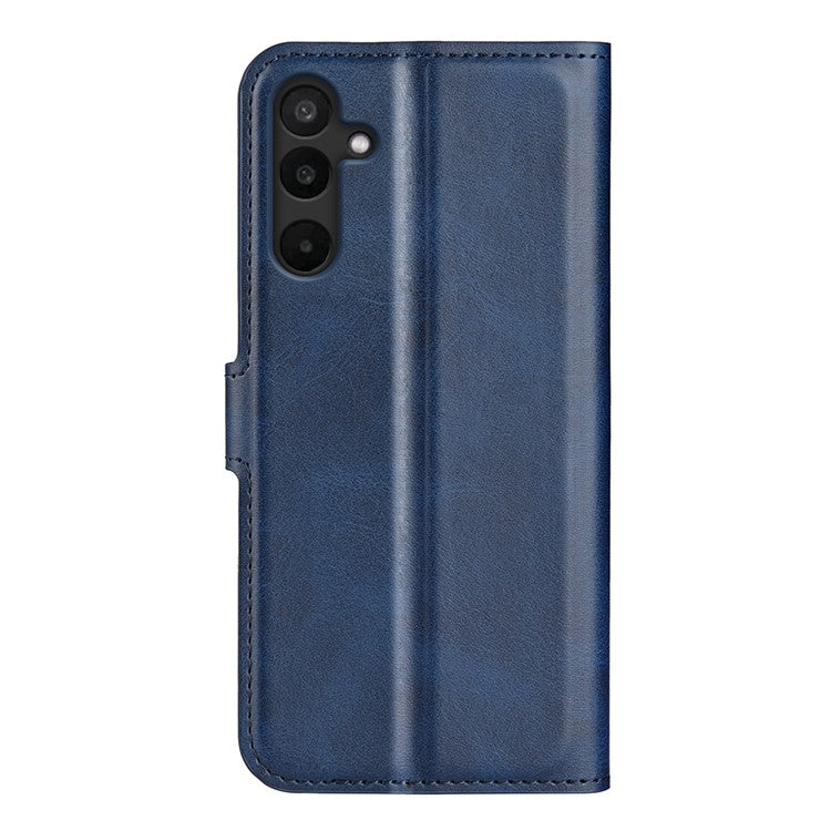 For Samsung Galaxy M16 5G Stand Case Anti-Scratch Calf Texture Leather Phone Cover - Blue
