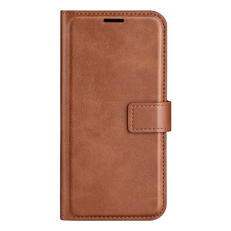 For Samsung Galaxy M16 5G Stand Case Anti-Scratch Calf Texture Leather Phone Cover - Light Brown