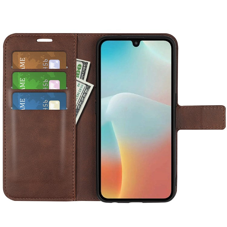 For Samsung Galaxy M16 5G Stand Case Anti-Scratch Calf Texture Leather Phone Cover - Brown