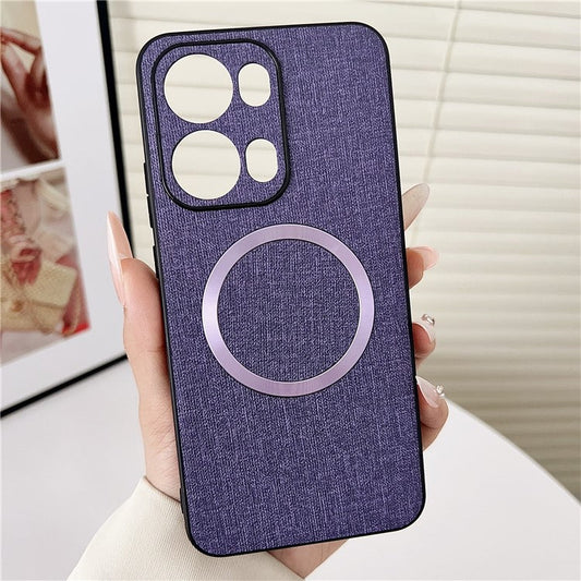 For Oppo Reno13 Pro 5G Case Drop-Proof TPU + Cloth Back Phone Cover Compatible with MagSafe - Purple