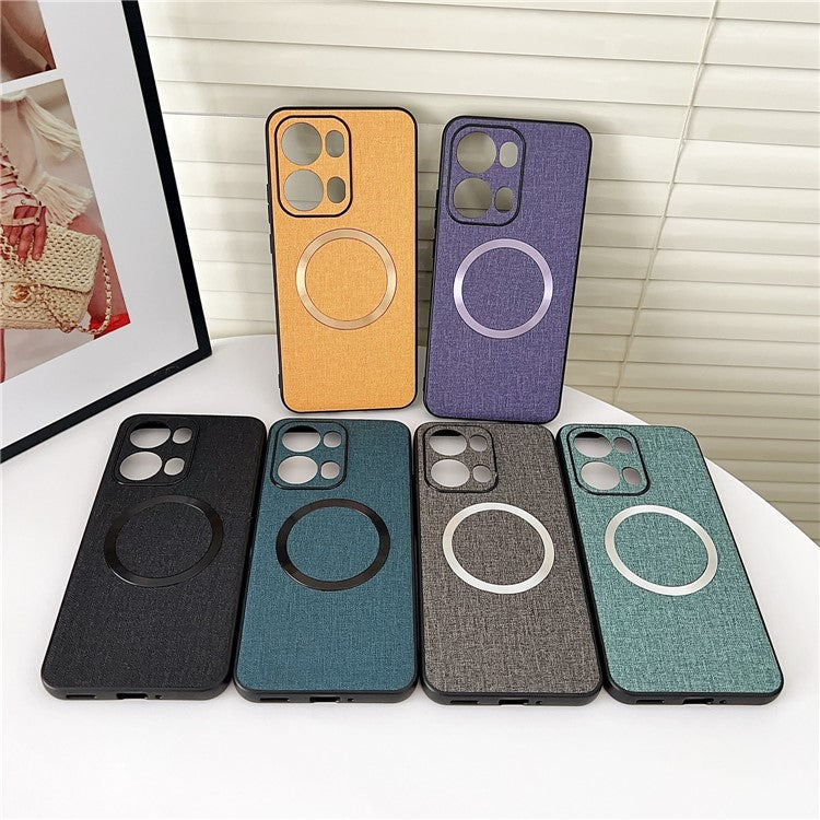 For Oppo Reno13 Pro 5G Case Drop-Proof TPU + Cloth Back Phone Cover Compatible with MagSafe - Dark Green