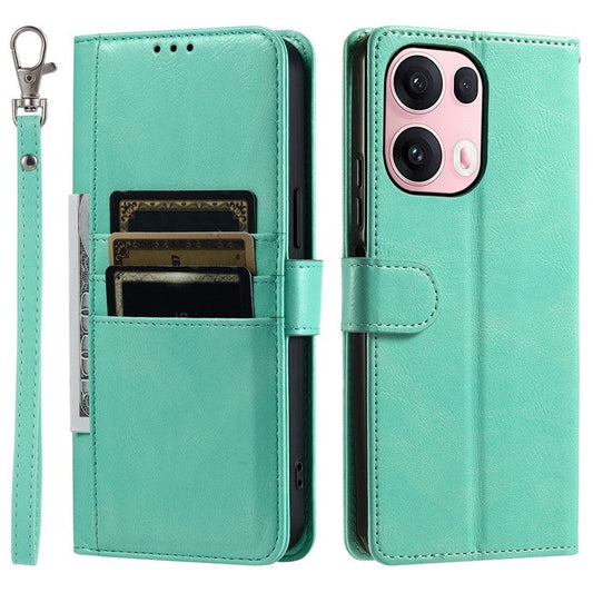 013 Style For Oppo Reno13 Pro 5G Case PU Leather Anti-Fall Phone Cover with 6 Card Slots - Mint Green