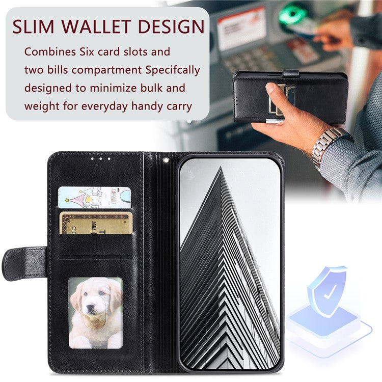 013 Style For Oppo Reno13 Pro 5G Case PU Leather Anti-Fall Phone Cover with 6 Card Slots - Black