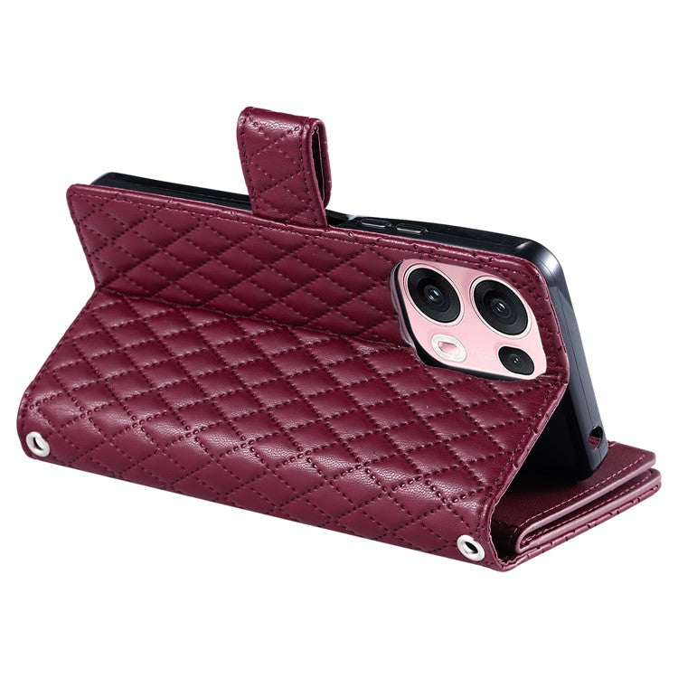Style 012 for Oppo Reno13 Pro 5G Case Zipper Pocket Glitter Leather Phone Cover - Wine Red