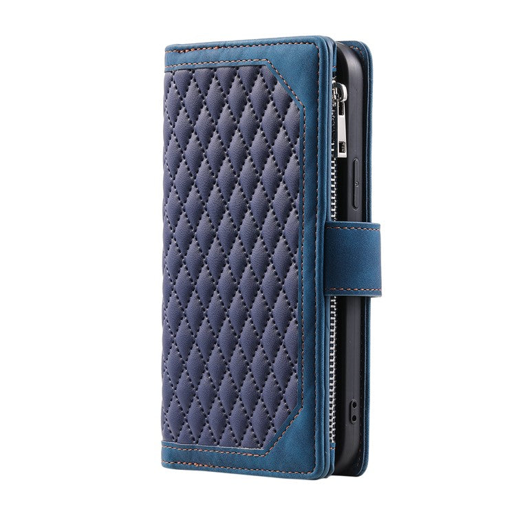 Style 005 For Oppo Reno13 Pro 5G Wallet Case Rhombus Stitching Line PU Leather Phone Cover - Blue
