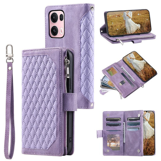 Style 005 For Oppo Reno13 Pro 5G Wallet Case Rhombus Stitching Line PU Leather Phone Cover - Purple