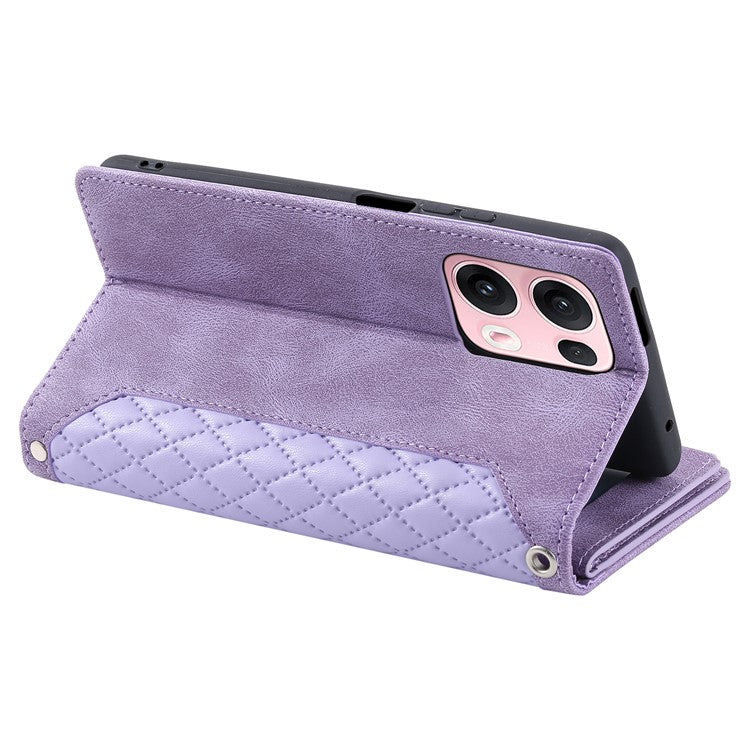 Style 005 For Oppo Reno13 Pro 5G Wallet Case Rhombus Stitching Line PU Leather Phone Cover - Purple
