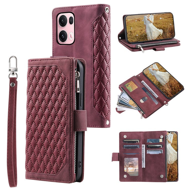 Style 005 For Oppo Reno13 Pro 5G Wallet Case Rhombus Stitching Line PU Leather Phone Cover - Yellow