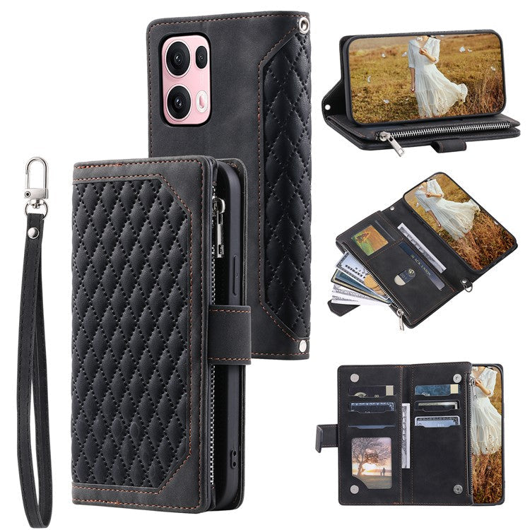 Style 005 For Oppo Reno13 Pro 5G Wallet Case Rhombus Stitching Line PU Leather Phone Cover - Black