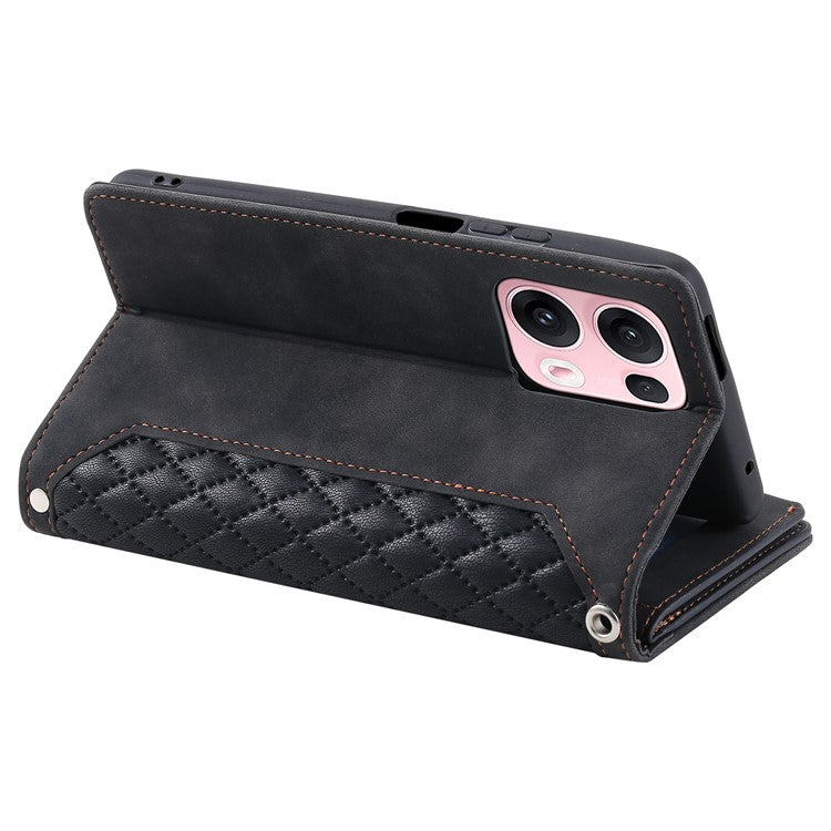 Style 005 For Oppo Reno13 Pro 5G Wallet Case Rhombus Stitching Line PU Leather Phone Cover - Black