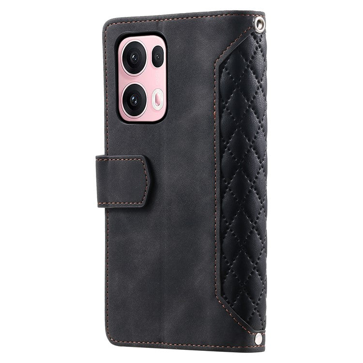 Style 005 For Oppo Reno13 Pro 5G Wallet Case Rhombus Stitching Line PU Leather Phone Cover - Black