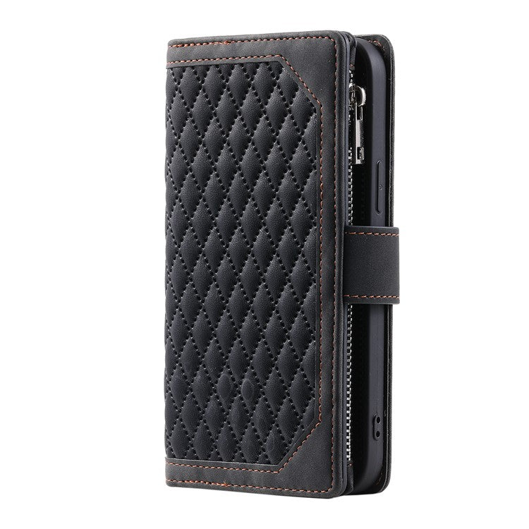 Style 005 For Oppo Reno13 Pro 5G Wallet Case Rhombus Stitching Line PU Leather Phone Cover - Black