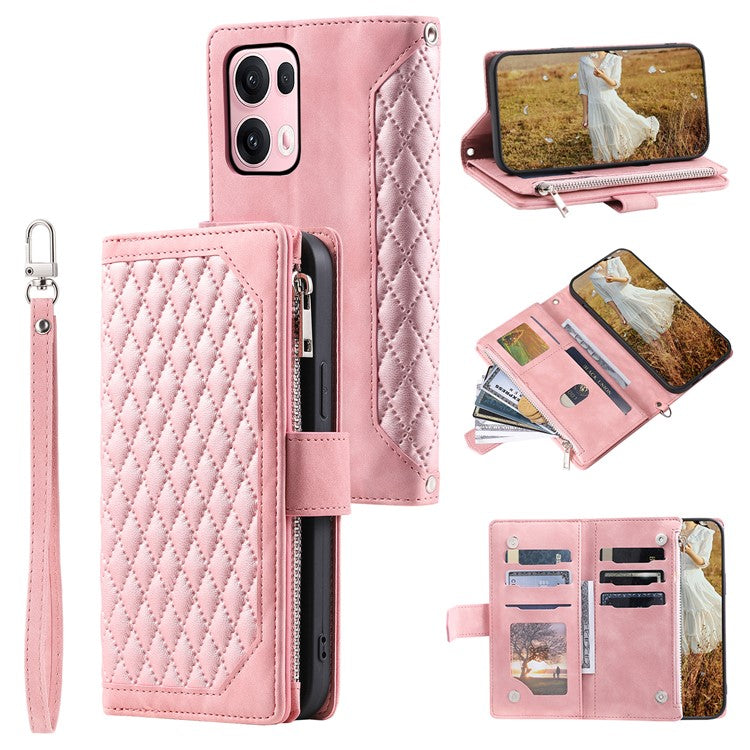 Style 005 For Oppo Reno13 Pro 5G Wallet Case Rhombus Stitching Line PU Leather Phone Cover - Rose Gold