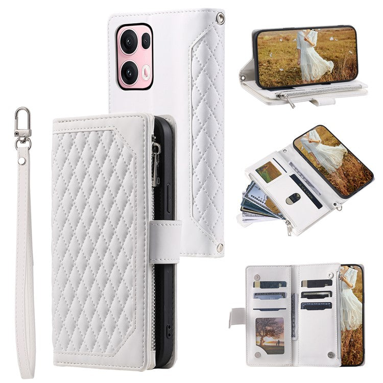 Style 005 For Oppo Reno13 Pro 5G Wallet Case Rhombus Stitching Line PU Leather Phone Cover - White