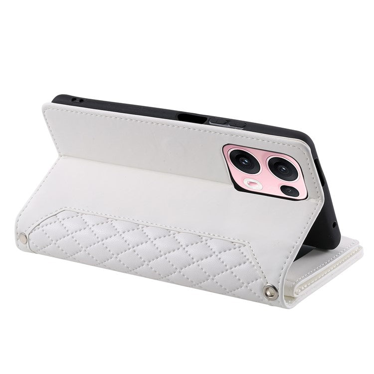 Style 005 For Oppo Reno13 Pro 5G Wallet Case Rhombus Stitching Line PU Leather Phone Cover - White