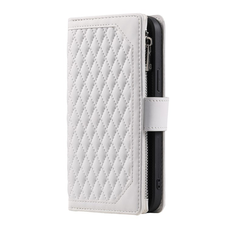 Style 005 For Oppo Reno13 Pro 5G Wallet Case Rhombus Stitching Line PU Leather Phone Cover - White
