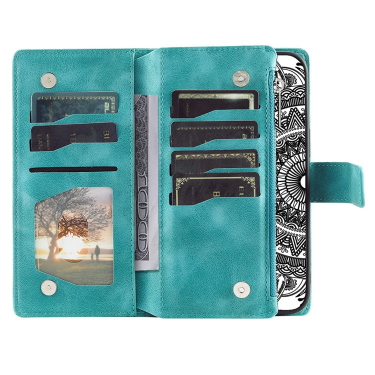 Style 006 For Oppo Reno13 Pro 5G Wallet Case PU Leather Phone Cover Mandala Flower Pattern - Mint Green