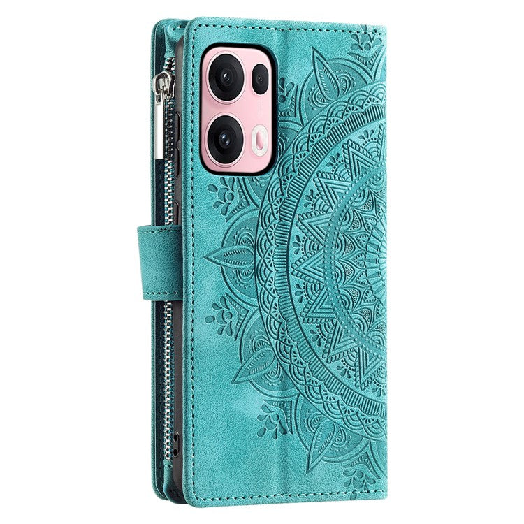 Style 006 For Oppo Reno13 Pro 5G Wallet Case PU Leather Phone Cover Mandala Flower Pattern - Mint Green