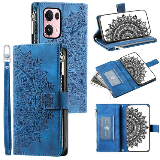 Style 006 For Oppo Reno13 Pro 5G Wallet Case PU Leather Phone Cover Mandala Flower Pattern - Blue