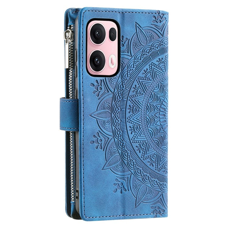Style 006 For Oppo Reno13 Pro 5G Wallet Case PU Leather Phone Cover Mandala Flower Pattern - Blue