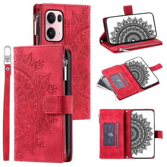 Style 006 For Oppo Reno13 Pro 5G Wallet Case PU Leather Phone Cover Mandala Flower Pattern - Red