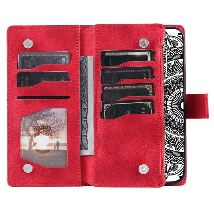 Style 006 For Oppo Reno13 Pro 5G Wallet Case PU Leather Phone Cover Mandala Flower Pattern - Red