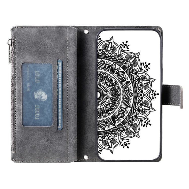 Style 006 For Oppo Reno13 Pro 5G Wallet Case PU Leather Phone Cover Mandala Flower Pattern - Grey
