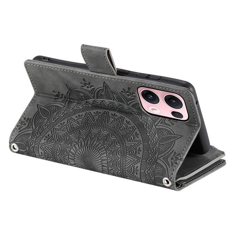 Style 006 For Oppo Reno13 Pro 5G Wallet Case PU Leather Phone Cover Mandala Flower Pattern - Grey