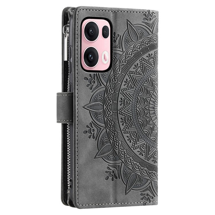 Style 006 For Oppo Reno13 Pro 5G Wallet Case PU Leather Phone Cover Mandala Flower Pattern - Grey