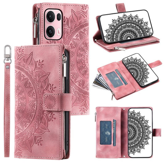 Style 006 For Oppo Reno13 Pro 5G Wallet Case PU Leather Phone Cover Mandala Flower Pattern - Rose Gold