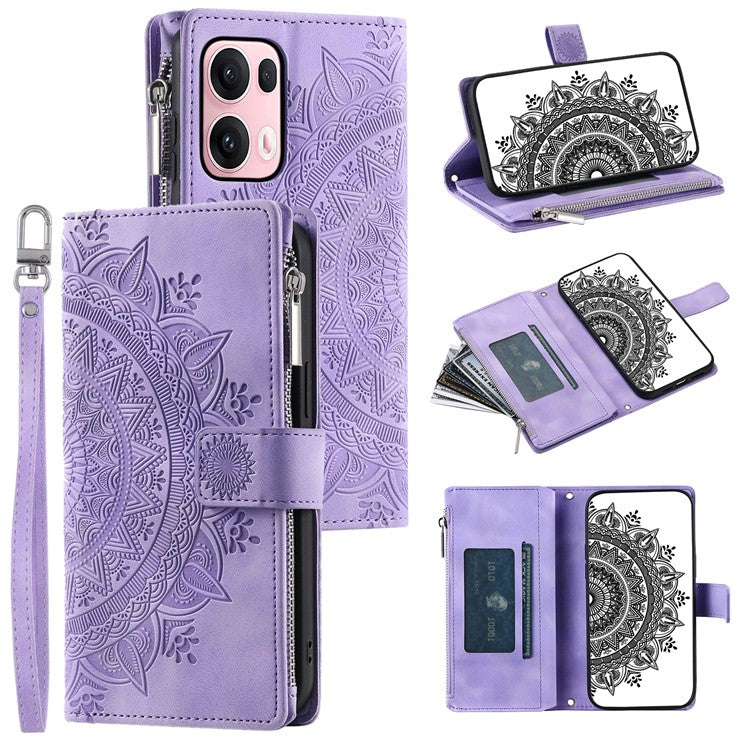 Style 006 For Oppo Reno13 Pro 5G Wallet Case PU Leather Phone Cover Mandala Flower Pattern - Purple