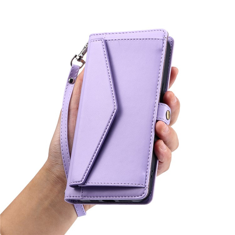 For Oppo Reno13 Pro 5G Leather Case with Wrist Strap Wallet Stand Phone Cover - Purple