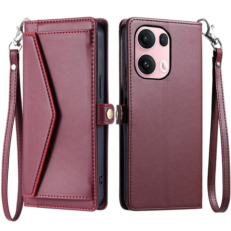 For Oppo Reno13 Pro 5G Leather Case with Wrist Strap Wallet Stand Phone Cover - Wine Red